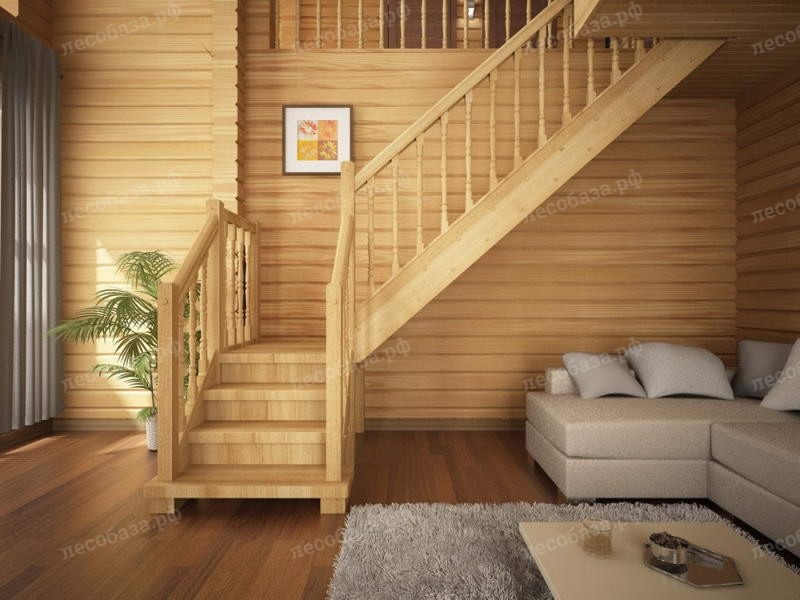 Современный деревянный дом с деревянной лестницей