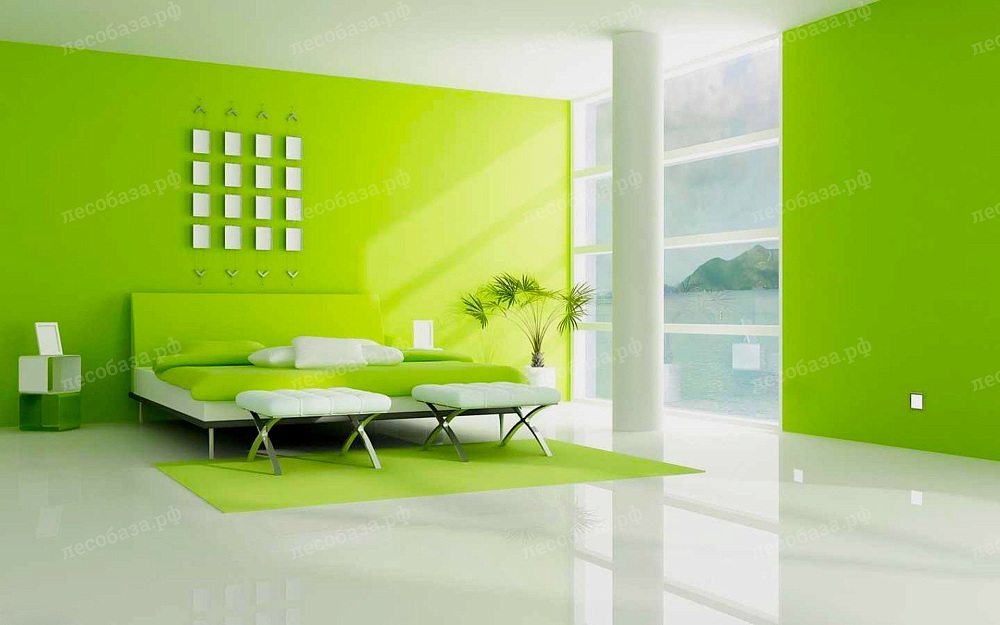 Стены в комнате покрашенные в цвете зеленого яблока