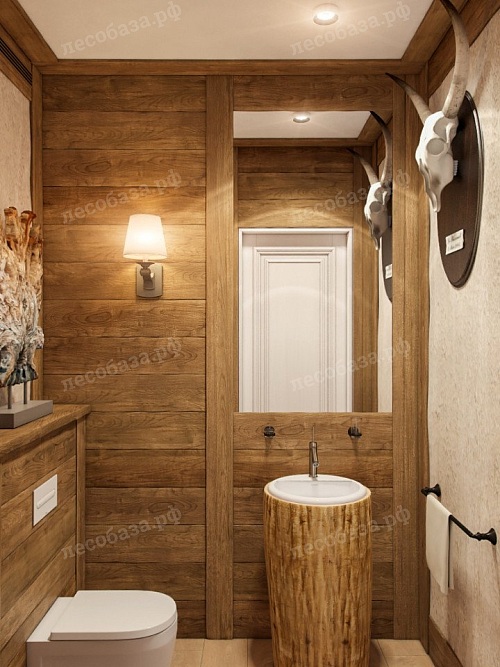 Деревянная отделка ванной комнаты