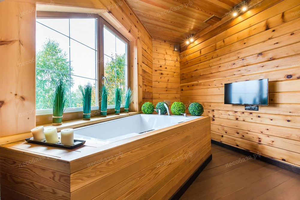 Дизайн интерьер ванной комнаты из дерева
