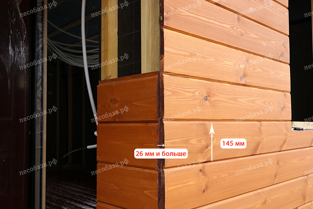 Фото 9. Комфортная ширина для монтажа имитации бруса на фасад составляет - 145 мм, а толщина от 20 мм и больше