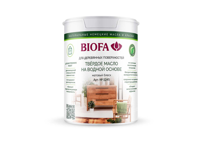 Твердое масло на водной BIOFA 5245 - 2,2 литра