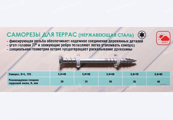 Саморезы для террас Гвозdeck T25 нержавейка 5,0х50 - 100 шт.
